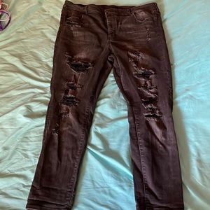 American eagle black ripped jeggings